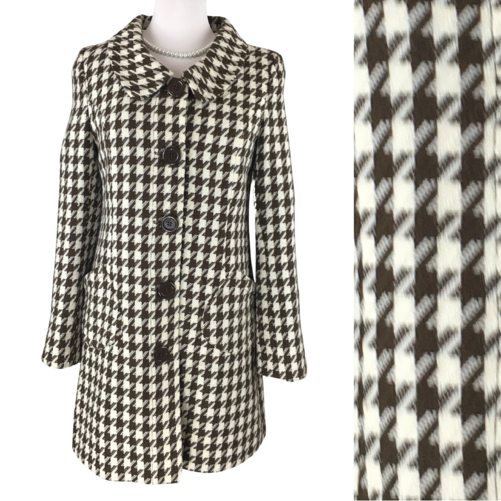 Anthropologie Tulle Houndstooth Wool Blend Long Coat size Large